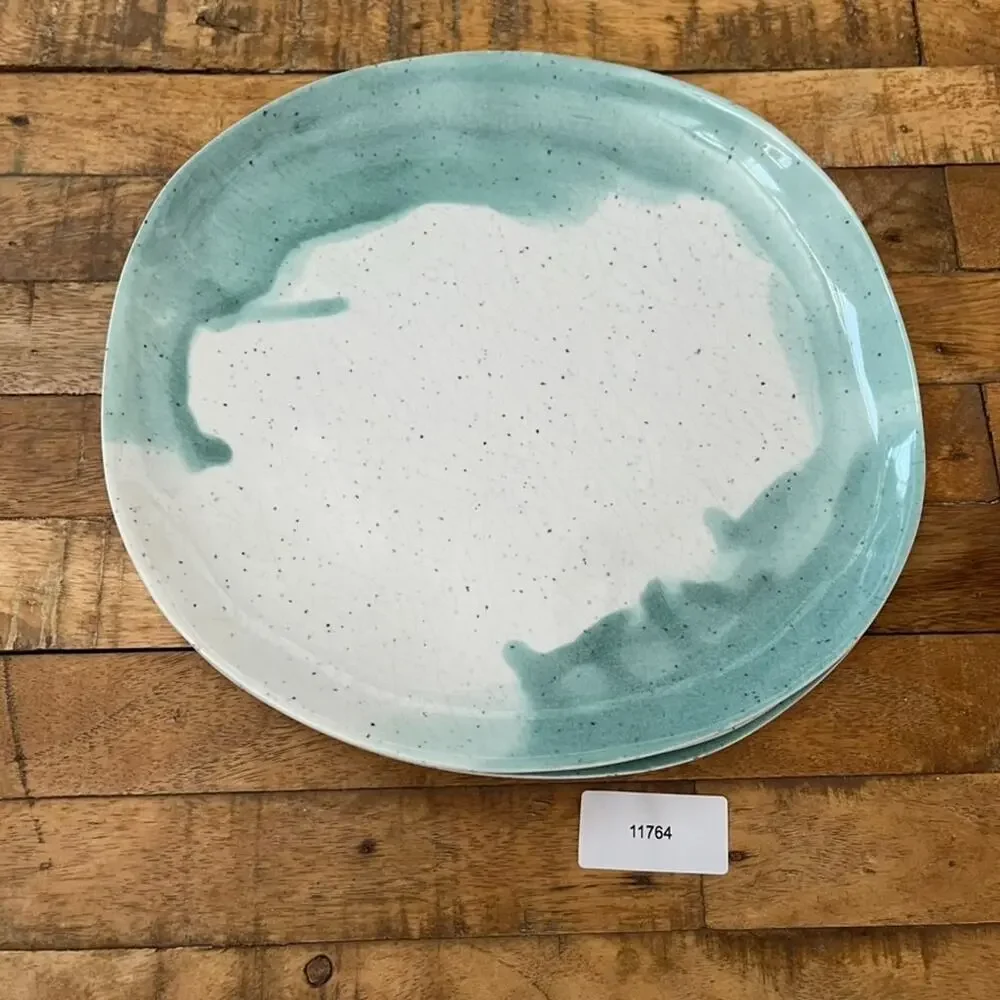 West Elm Seaside Melamine Blue Speckle Dinner Plates 10.5